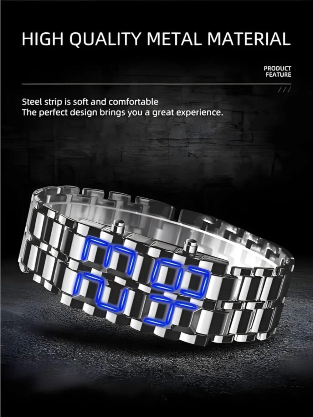 Mens Silver Blue Analog Quartz Lava Style Stainless Steel Bracelet Digital Watch
